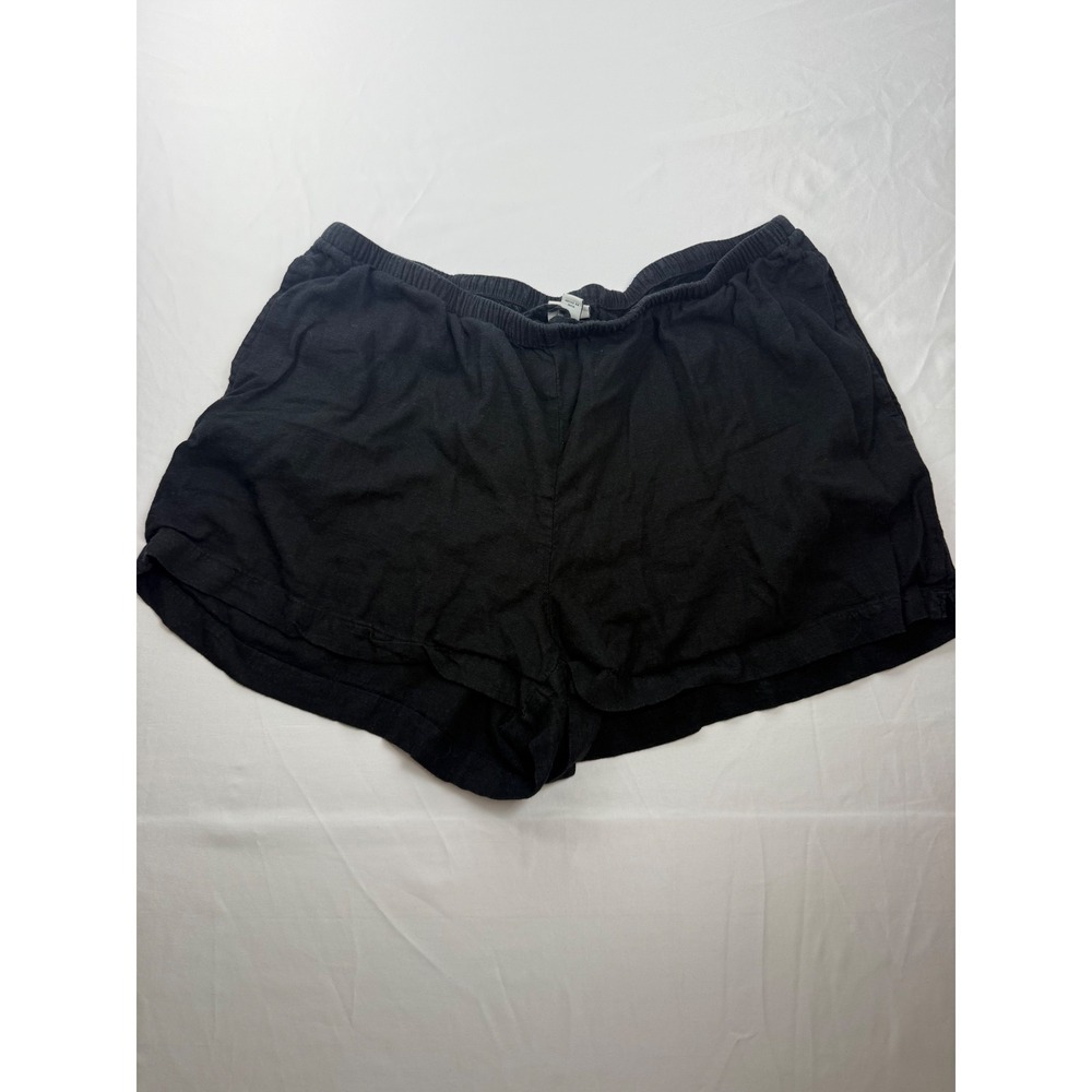 A New Day L Black Linen Blend Pull On Elastic Waist Drawstring‎ Shorts
